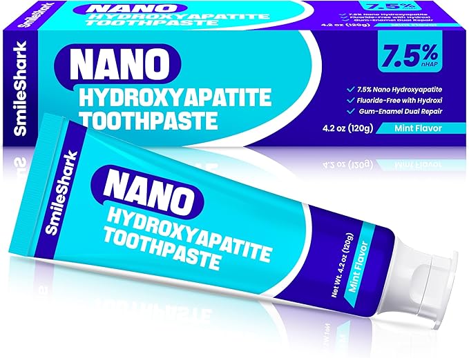 SmileShark Nano Hydroxyapatite Toothpaste (4.2 Oz), Fluoride Free Toothpaste with Mint Flavor, Remineralizing for Sensitive Teeth, Gentle and Effective Formula for Enamel Repair & Whitening
