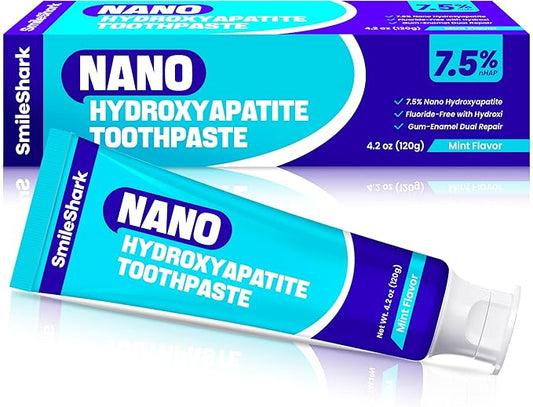 SmileShark Nano Hydroxyapatite Toothpaste (4.2 Oz), Fluoride Free Toothpaste with Mint Flavor, Remineralizing for Sensitive Teeth, Gentle and Effective Formula for Enamel Repair & Whitening