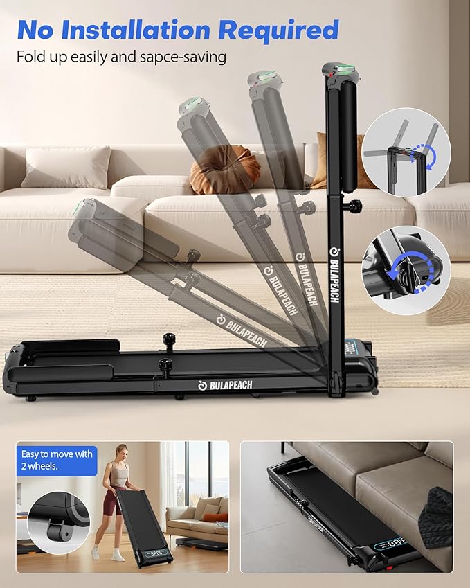 Walking Pad with Incline, 3 in 1 Under Desk Treadmill with Handle Bar Removable Desk Workstation & Device Holder, 3.5HP Foldable Treadmills with 300lbs Capacity for Home Office-StrideForce Fitness