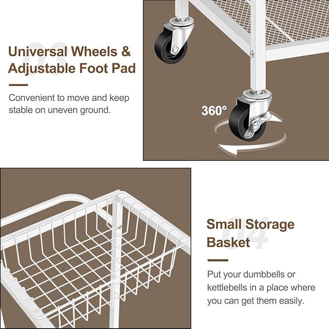 Weight Rack Stand Small Gym Rack Yoga Rack Workout Equipment Storage Cart for Weights, Dumbbells, Yoga Mats, Kettlebells, Foam Rollers, and Resistance Bands-StrideForce Fitness