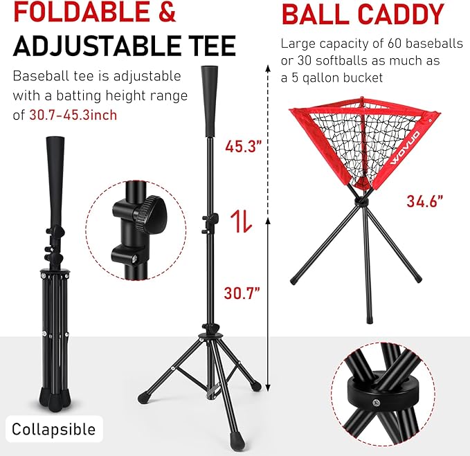 7x7 ft Baseball Net for Batting Pitching Hitting, Softball Pitching Net with Strike Zone, Tee, Ball Caddy, Softball Batting Net Baseball Training Equipment for Kids Adult Youth Sport Practice-StrideForce Fitness