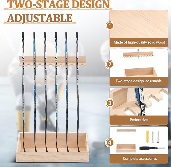 Leinuosen Hockey Stick Holder Wall Mounted and Vertical 2 in 1 Wooden Ice Hockey Rack Organizer Storage and Display Large Capacity Organizer Holds up to Sticks for Player Gifts-StrideForce Fitness