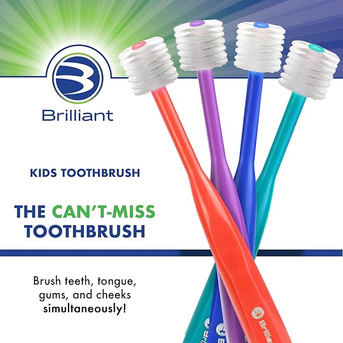 Brilliant Oral Care Kids Toothbrush with Soft Bristles and Round Head, for a Child Approved, Easy to Use All-Around Clean Mouth, Ages 5-9 Years, Teal, 1 Pack