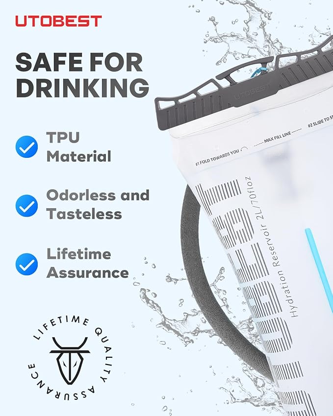 UTOBEST Hydration Bladder,TPU Water Bladder,Water Bladder for Hiking Backpack,BPA Free,Wide Opening,Leak-Proof,Water Reservoir for Hiking Cycling Camping Running-StrideForce Fitness