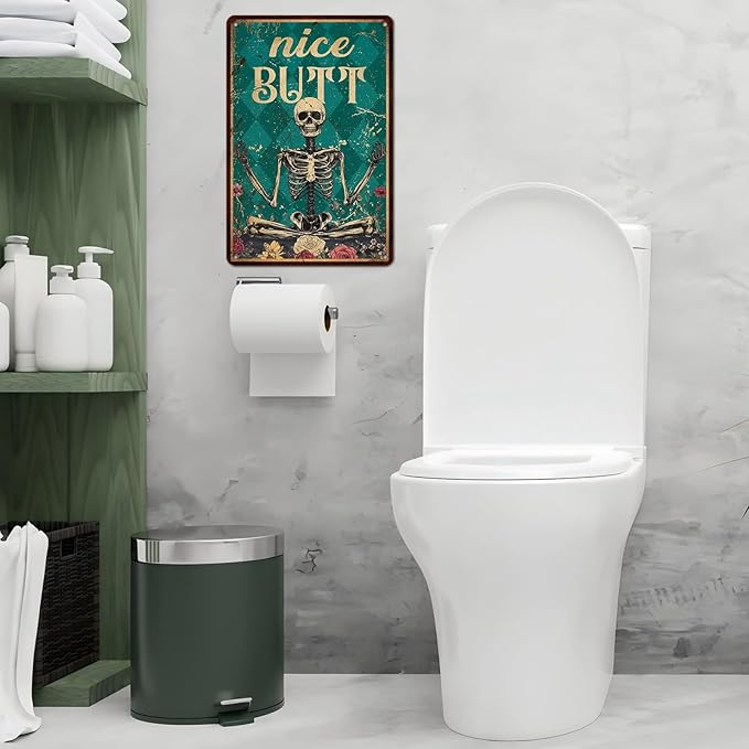 Skeleton Decor Tin Sign Retro Funny Skeleton Metal Sign for Bedroom Cafe Home Coffee Kitchen Bathroom Funny Wall Decor Art 12 * 8inch-StrideForce Fitness