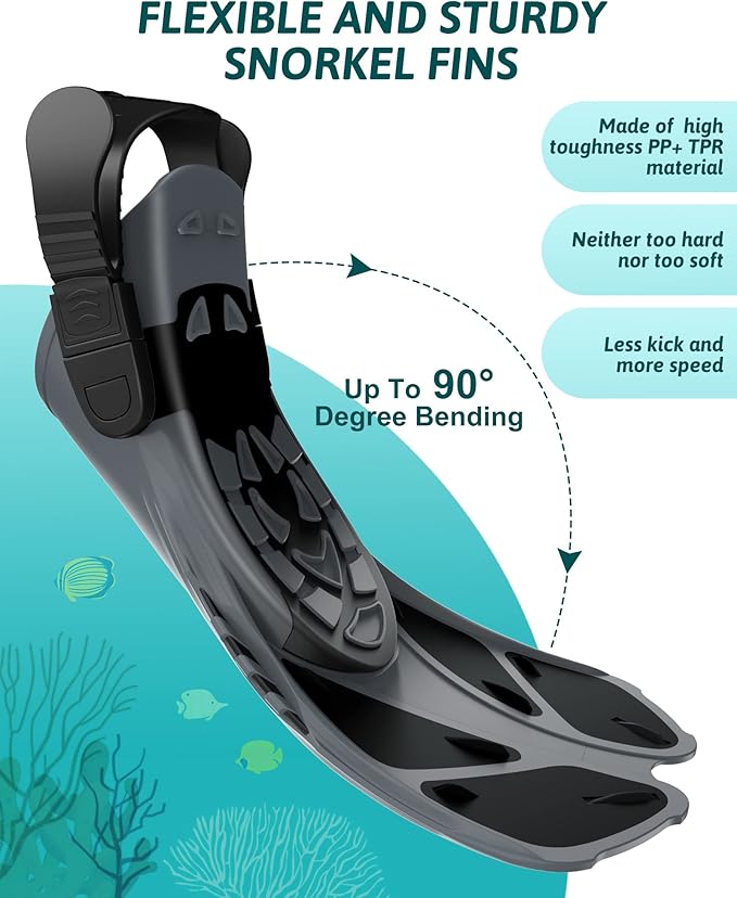 Mask Fins Snorkeling Gear for Adults, Full Face Snorkel Mask & Adjustable Swim Fins Snorkel Set, Panoramic View Snorkel Mask Dry Top Anti-Fog Anti-Leak-StrideForce Fitness