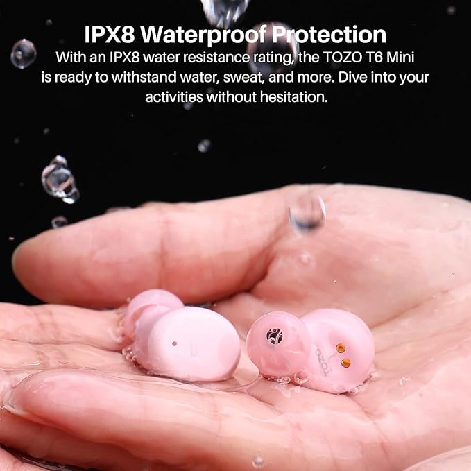 TOZO T6 Wireless Earbuds, IPX8 Waterproof Ear Buds, Stereo Bass Sound Bluetooth 5.3 Headphones in Ear, 50 Hours Playtime Earphones, Wireless Charging Case, Custom 32 EQ via APP-StrideForce Fitness
