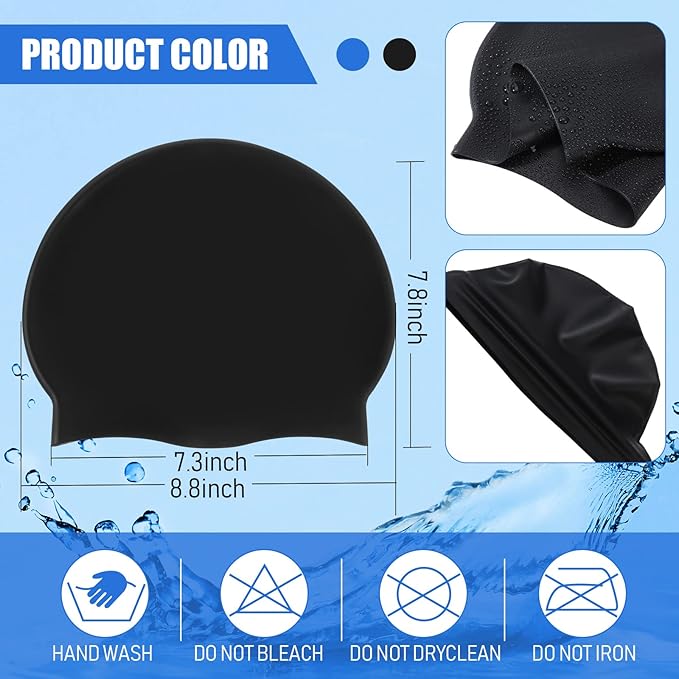 Syhood 6 Pieces Unisex Adult Silicone Swim Cap Waterproof Swimming Hat Non Slip Pool Hat Elastic Silicone Cap for Long and Short Hair-StrideForce Fitness
