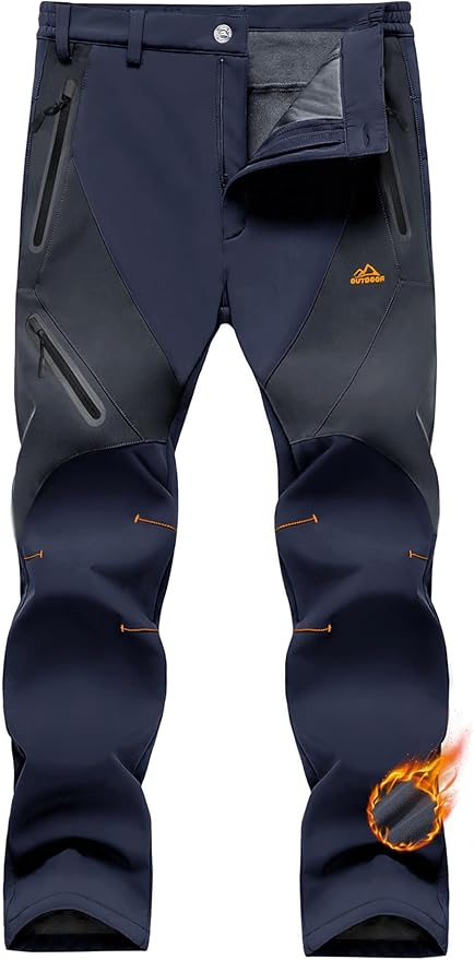 MAGCOMSEN Men's Snow Ski Pants Fleece Lined Water Resistant Winter Pants with 4 Zip Pockets for Snowboard Hiking Outdoor