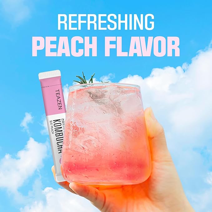 TEAZEN Peach Kombucha Tea, Hydration Drink Mix, Sugar Free, Live Probiotics & Prebiotics, 10 Sticks, 1.76oz-StrideForce Fitness