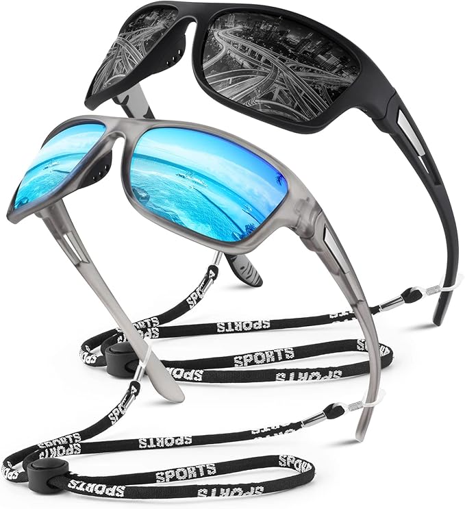 Polarized Sports Sunglasses for Men Women,Fishing Driving Rectangular Goggles UV400 Protection-StrideForce Fitness