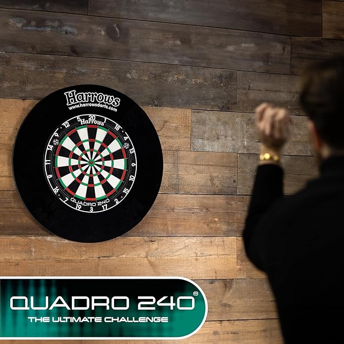 Harrows Dart Board Quadro I Unique and Exclusive 3 Scoring Zones I Ultimate Challenge 240 Maximum Score I Darts Board with Ultra Thin Knife Wire I Compatible with Dart Board Stand, Dart Board Lighting-StrideForce Fitness