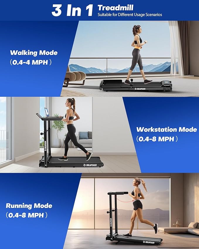 Walking Pad with Incline, 3 in 1 Under Desk Treadmill with Handle Bar Removable Desk Workstation & Device Holder, 3.5HP Foldable Treadmills with 300lbs Capacity for Home Office-StrideForce Fitness