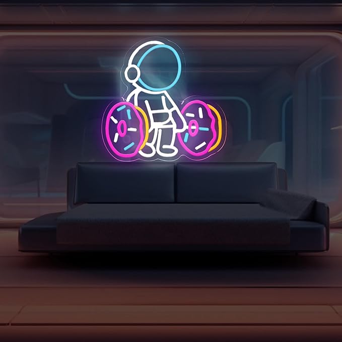Astronaut Lifting Donut Neon Sign Astronaut Donut Neon Light Astronaut Light Sign Dimmable Bakery LED Neon Light for Club Decor Man Cave Game Room Bar Pub 12.5"×12.7"-StrideForce Fitness