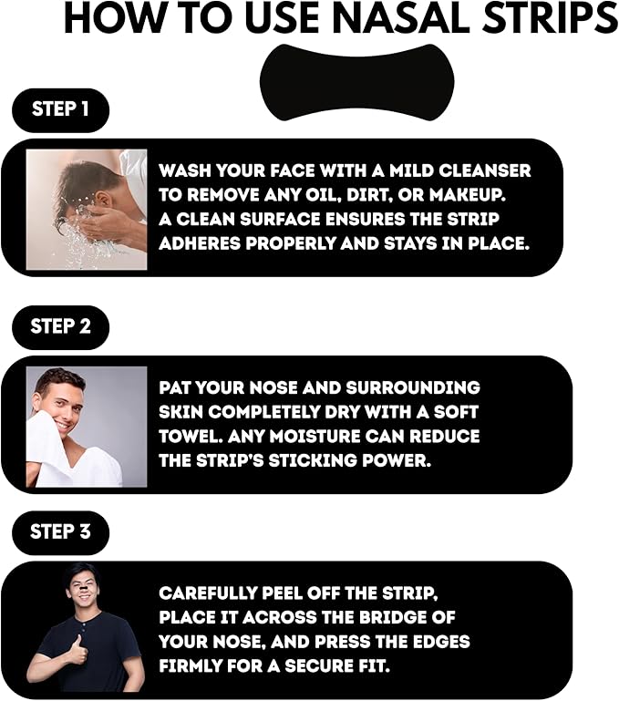 ZB.ONE Breathing Nasal Strip Starter Kit (60 Count), Nose Strips for Breathing, Drug-Free Snoring Solution, Athletic Nose Strips for Better Sleep & Oxygen Flow, Universal Fit & Extra Strength, Black