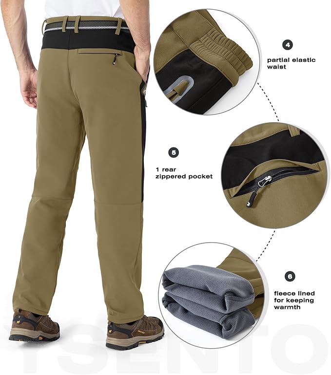 YSENTO Men's Fleece Lined Ski Snow Pants Winter Waterproof Softshell Insulated Hiking Cargo Pants-StrideForce Fitness