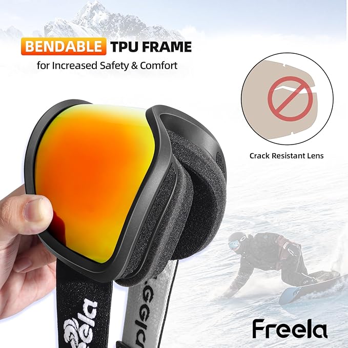 Freela Ski Goggles OTG Men Women, Over Glasses Snow Snowboard Sports Goggles for Adult Youth 100% UV400 Protection Anti Fog-StrideForce Fitness