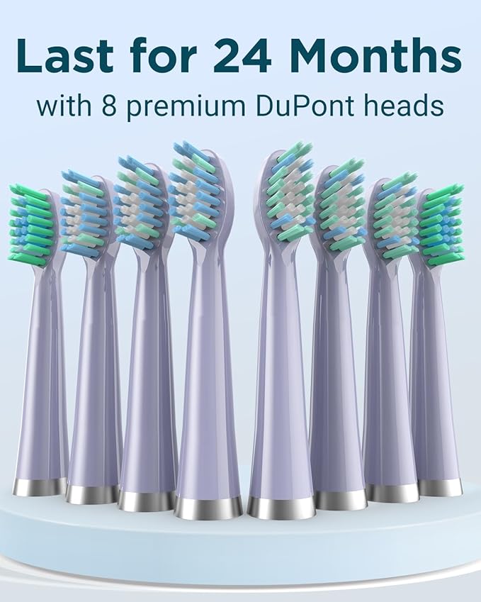 Rtauys M5 Sonic Electric Toothbrush for Adults and Kids - Rechargeable Electric Toothbrush Kids Ages 12+ and Adults with 8 Brush Heads & Travel Case, 120 Days Battery Life - Light Purple