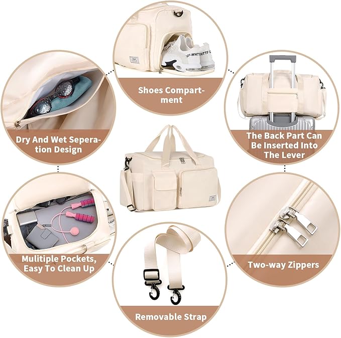 FIORETTO Women's Gym Duffle Bag with Shoes Compartment, 37L Capacity, Ideal for Travel, Gym, Sports, Duffel, Weekender-StrideForce Fitness