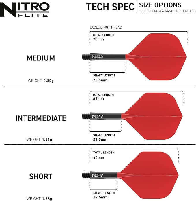 RED DRAGON Darts – Nitro Flite Integrated Flight & Shaft System – No.2 Shape and Design - Available in Short, Intermediate & Medium - Available in Variety of Colours - Professional Darts Accessories-StrideForce Fitness