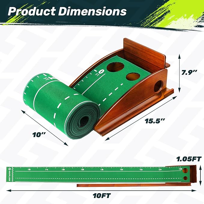 SAPLIZE Portable Putting Mat with Automatic Ball Return - Golf Practice Green with Mirror - Improve Accuracy Indoors or Outdoors-StrideForce Fitness