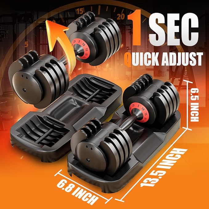 VEICK 25/55 lbs Adjustable Dumbbell with Anti-Slip Turning Handle, Fast Adjust Weight for Men Women, Exercise Equipment with Tray for Home Gym Full Body Workout Fitness-StrideForce Fitness