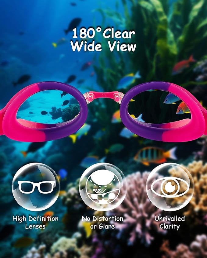 Kids Swim Goggles, Anti-fog and UV Protection with Swim Cap for Age 3-15 Youth Boys Girls Toddler-StrideForce Fitness