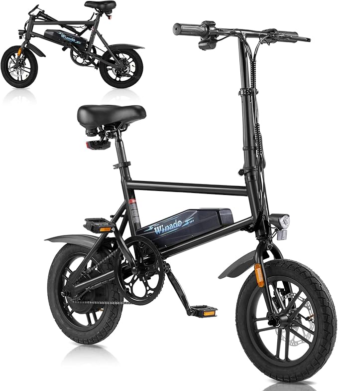 Winado Electric Bike for Adults, 14" Folding Electric Bicycle 450W Motor with Dual Disc Brakes, Max Range 25Miles(Pedal-Assist) & Speed 15.5MPH, Foldable Commuter City Ebike for Adults/Teens-StrideForce Fitness