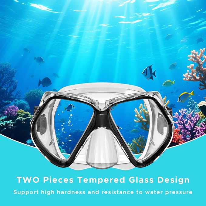 2 Pack Snorkeling Gear for Adults, Dry Snorkel, Mask Set Adult, Diving Scuba Mask, Scuba Gear, Swimming Goggles with Nose Cover, Swim Freediving Tempered Glass Panoramic View Travel Packages-StrideForce Fitness