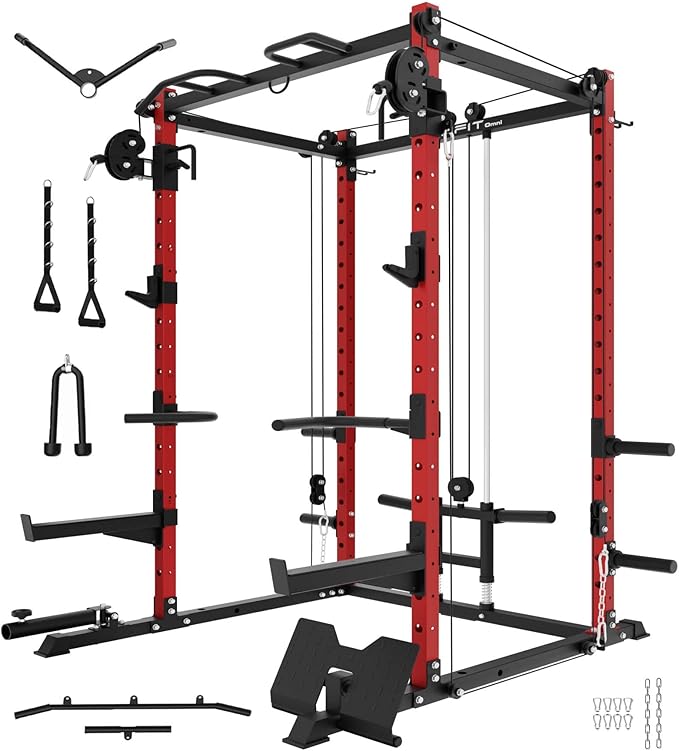 Eonfit E2 Power Cage，1500LB Squat Rack with Cable Crossover System.Multi-Function Power Rack for Home Gum.All-in-One Squat Rack with More Training Attachments-StrideForce Fitness