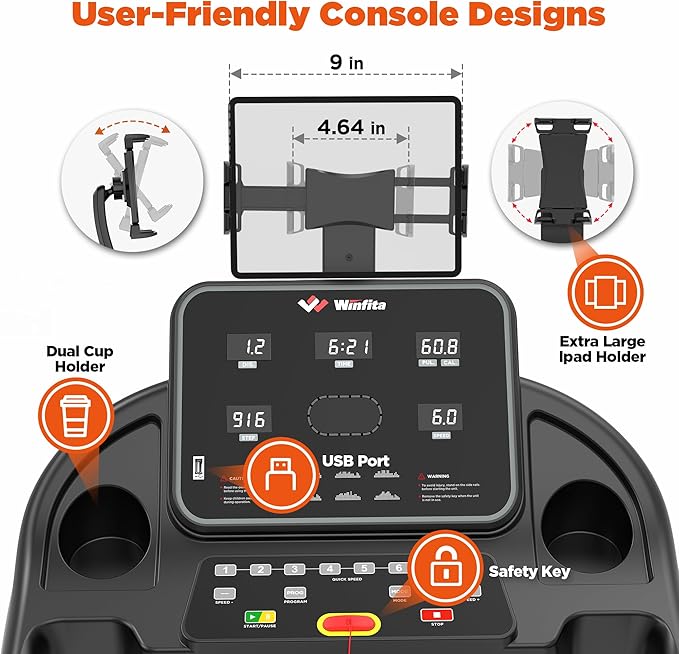 Treadmill with Incline, 300 LBS Capacity, 8 MPH or 10 MPH Speed, Bluetooth, App, Pause Function, Folding Treadmills for Home with 64 Programs, 17'' or 18'' Wide Belt, Heart Rate, BMI Detector-StrideForce Fitness