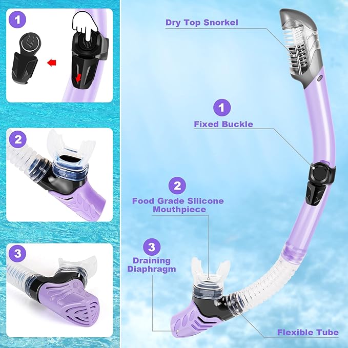 ZEEPORTE Mask Fin Snorkel Set, Travel Size Snorkeling Gear for Adults with Panoramic View Anti-Fog Mask, Trek Fins, Dry Top Snorkel and Gear Bag for Swimming Training, Snorkeling Kit Diving Packages-StrideForce Fitness