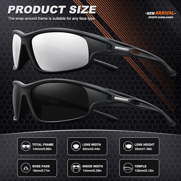 Polarized Sports Sunglasses for Men 100% UV Protection Wrap Around Unbreakable Sun Glasses for Fishing Driving-StrideForce Fitness