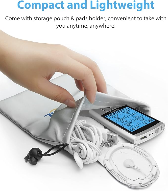 NURSAL 24 Modes TENS Unit Muscle Stimulator with Continuous Stimulation, Rechargeable Electronic Pulse Massager with 8 Pads for Back and Shoulder Pain Relief and Muscle Strength (Silver)-StrideForce Fitness