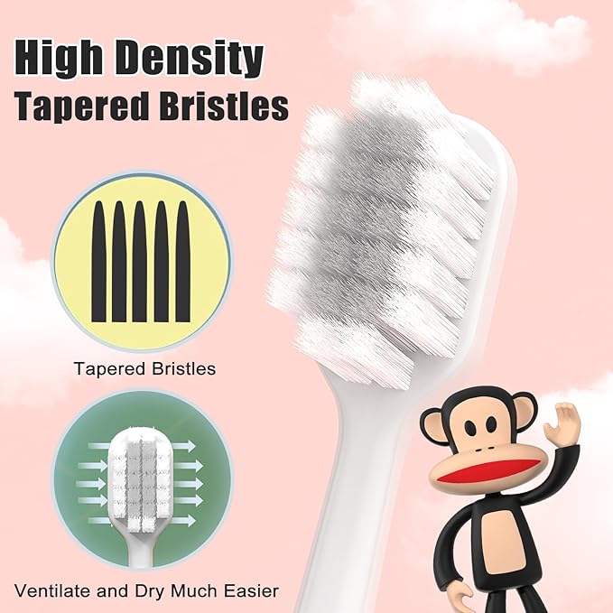 Paul Frank Soft Toothbrush for Adults - High Density Manual Toothbrushes with Dual-Color Tapered Bristles, Gentle Daily Care for Sensitive Teeth and Gums (1 Count (Pack of 6))