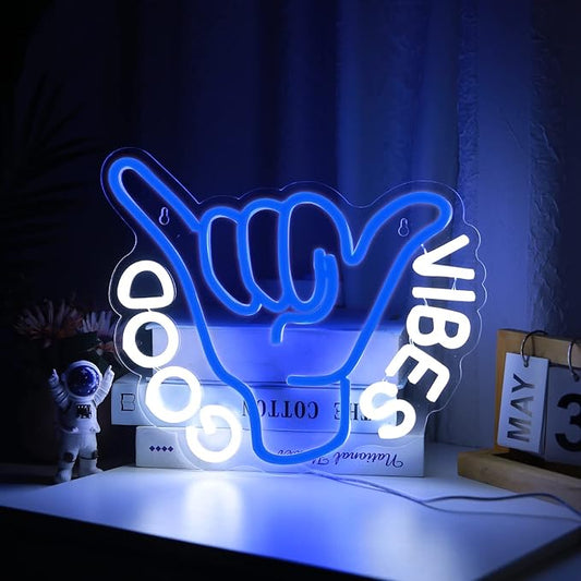 Good Vibes Neon Sign USB Powered for Room Decor, LED Neon Light Sign Dimmable Neon Wall Sign for Game Room Party Decoration Man Cave Kids Bedroom Wall Art 13 * 10.5 Inches-StrideForce Fitness