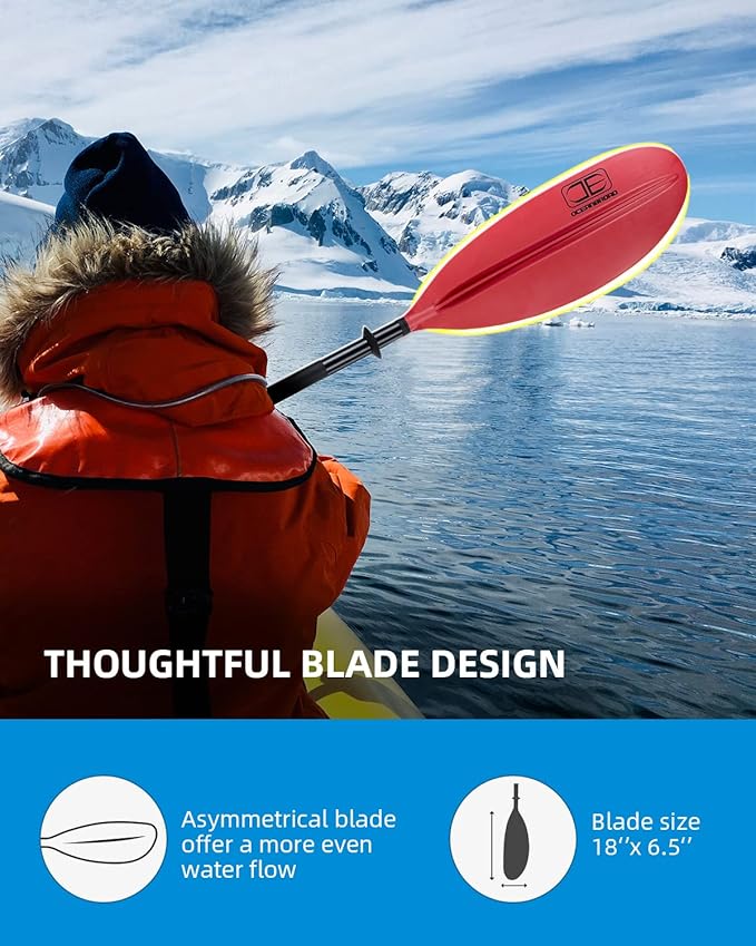 OCEANBROAD Kayak Paddle 86in/218cm, 90.5in/230cm, 95in/241cm Alloy Shaft Kayaking Boating Canoeing Oar with Paddle Leash-StrideForce Fitness