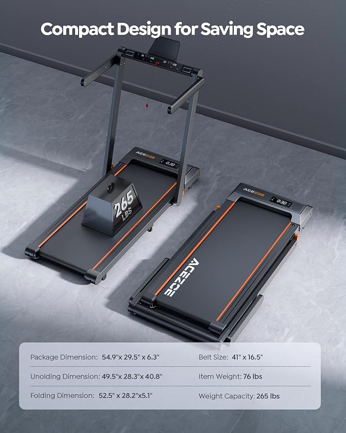 2 in 1 Folding Treadmills for Home Small Office, 2.5HP Walking Pad Treadmill with Handle Bar, 300lbs Capacity, Copmact Protable Treadmill with Smart APPs, 12 HIIT Modes and Touch Screen-StrideForce Fitness