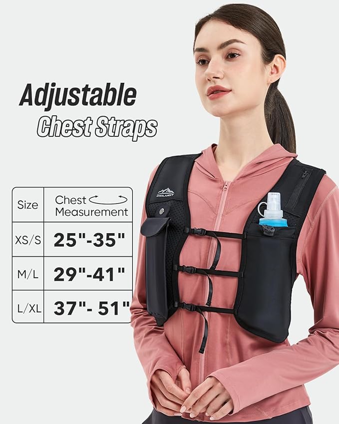 Running Vest for Women Men, USA Original Patent, Adjustable Chest Straps Running Hydration Vest with 500ml Soft Flask, Lightweight Reflective Hydration Backpack for Marathon-StrideForce Fitness