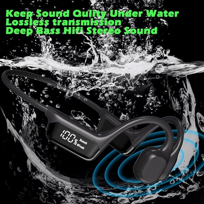 HAO Swimming Headphones True Bone Conduction Open Ear Headset MP3 Player Built-in 32G Memory IP68 Underwater Waterproof Stereo Bluetooth Earphone for Driving Bicycling Running Skiing-StrideForce Fitness