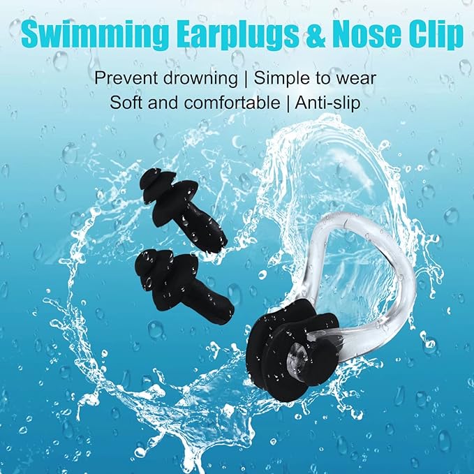 2 Pack Unisex Swim Caps with 3D Ear Protection, Durable Flexible Silicone Swimming Hats for Women Men Kids Adults, Bathing Swimming Caps for Short/Long Hair with Ear Plugs&Nose Clip-StrideForce Fitness