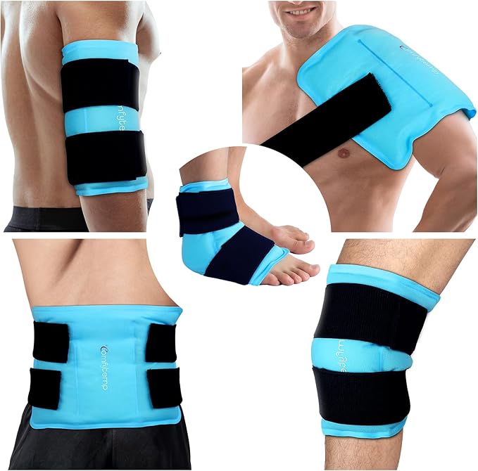 Comfytemp Wearable Ice Pack for Injuries Reusable Gel for Knee Shoulder Back Pain Relief, Arthritis with Instant Hot Cold Compress, Large Ice Pad, 2 Straps, 10.5"x14.5", Surgery Gift-StrideForce Fitness