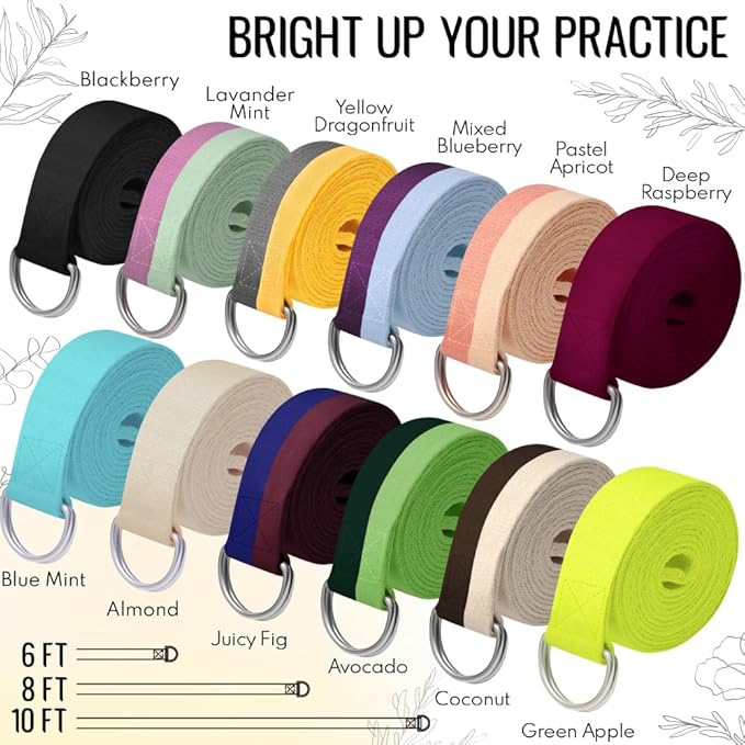 TECEUM Yoga Strap & Mat Strap – 2 IN 1 – Cotton – 6 ft 8 ft 10 ft (30+ colors) – Adjustable Non-Slip Belt for Yoga, Pilates, Stretching, Physical Therapy, Fitness & Home Workout – For Carrying Mats-StrideForce Fitness