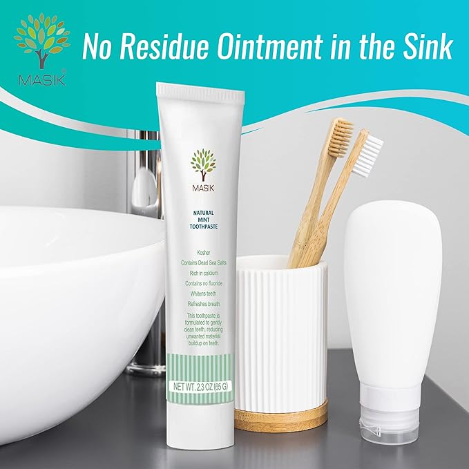 Masik Natural Toothpaste – Whitening & Sensitive Teeth | Dead Sea Salt | Stain & Plaque Remover | Bleeding Gums & Canker Sore Care | Floride & SLS-Free | Non-Foaming | Made in Israel (Mint, 3-Pack)