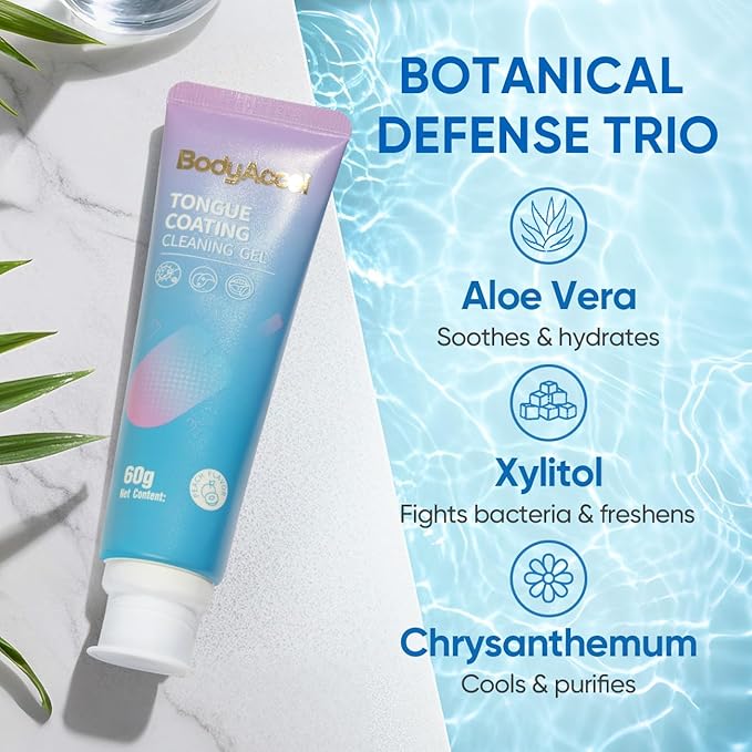 BodyAccel Tongue Cleaner Gel with Tongue Brush – Fresh Breath Oral Care Kit – Tongue Scraper Gel Set for Bad Breath Removal, Maintain Oral Health