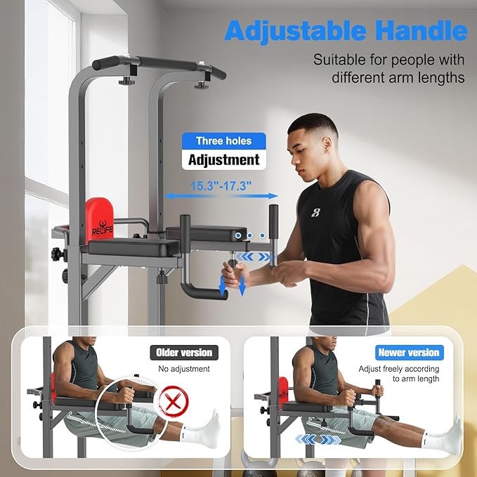 RELIFE REBUILD YOUR LIFE Power Tower Pull Up Bar Station Workout Dip Station for Home Gym Strength Training Fitness Equipment-StrideForce Fitness