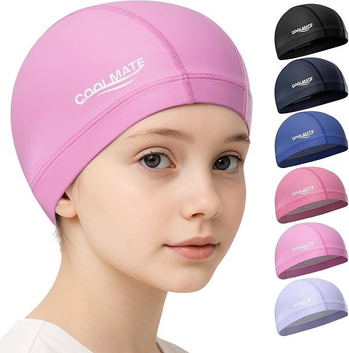 COOLMATE Fabric Swim Cap for Adult Women Men Kid 3 4 6 8 14 16, Silicone Water Resistant Layer, Cloth Swim Cap Gifts for Swimmers, Lightweight for Pool, Lap Swimming (1 pc)-StrideForce Fitness