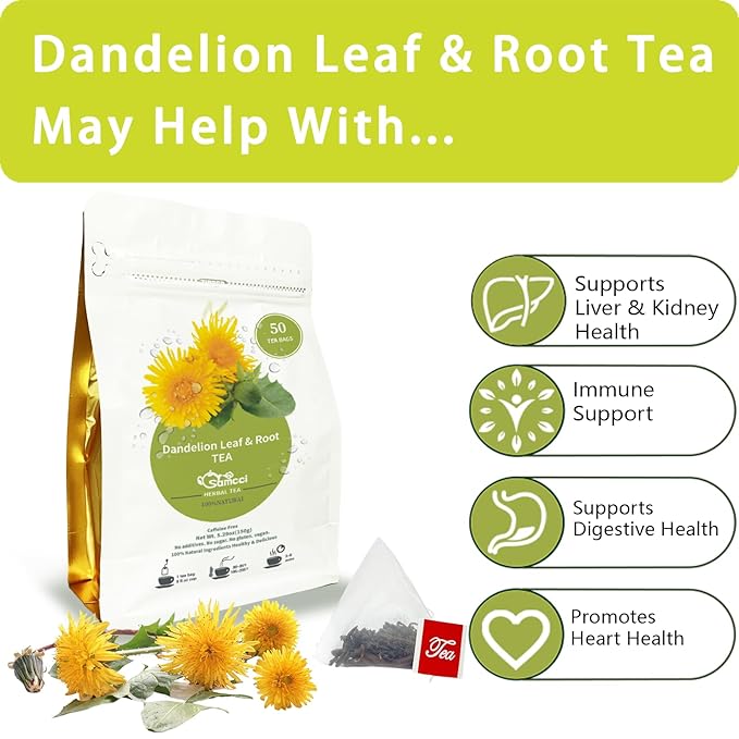 Samcci - Dandelion Leaf & Root Tea bags, 50 Teabags, Natural Roasted Dandelion Herbal Tea for Liver & Kidney Health, Support Digestion & Enhance Immune System, Caffeine Free-StrideForce Fitness