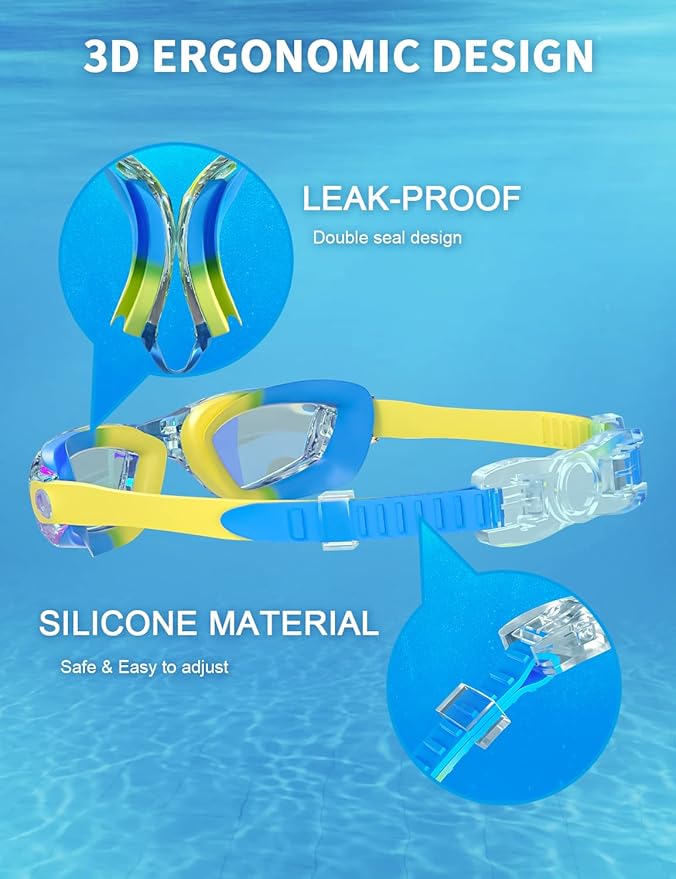 Kids Swim Goggles, Swimming Goggles for Kids with Nose Clip, Earplugs, Nose Bridge for Age 3-15-StrideForce Fitness