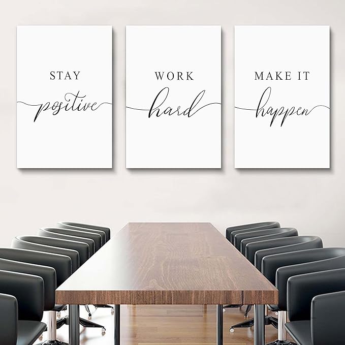 Framed Canvas Wall Art Positive Quotes Painting, Office Wall Art, white Large Poster, Positive Motivational Set of 3 Prints, work hard letters, Inspirational Wall Decor Prints (G-3pcs,24x36inchx3pcs)-StrideForce Fitness